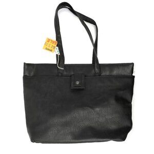 Vintage RAFY Faux Leather Tote Large Vegan Shoulder Bag Black Retro Classic